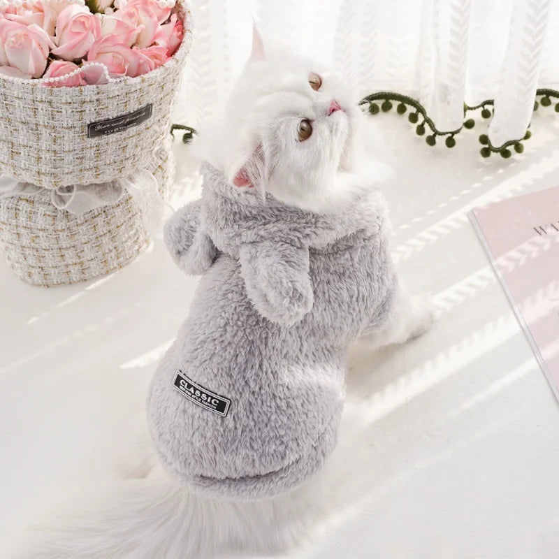 Fashion Plush Dog Hoodies Coat Winter Warm Dog Clothes Rabbit Pattern Cat Jacket Cute Solid Puppy Hoodies Bichon Pet Jacket Coat