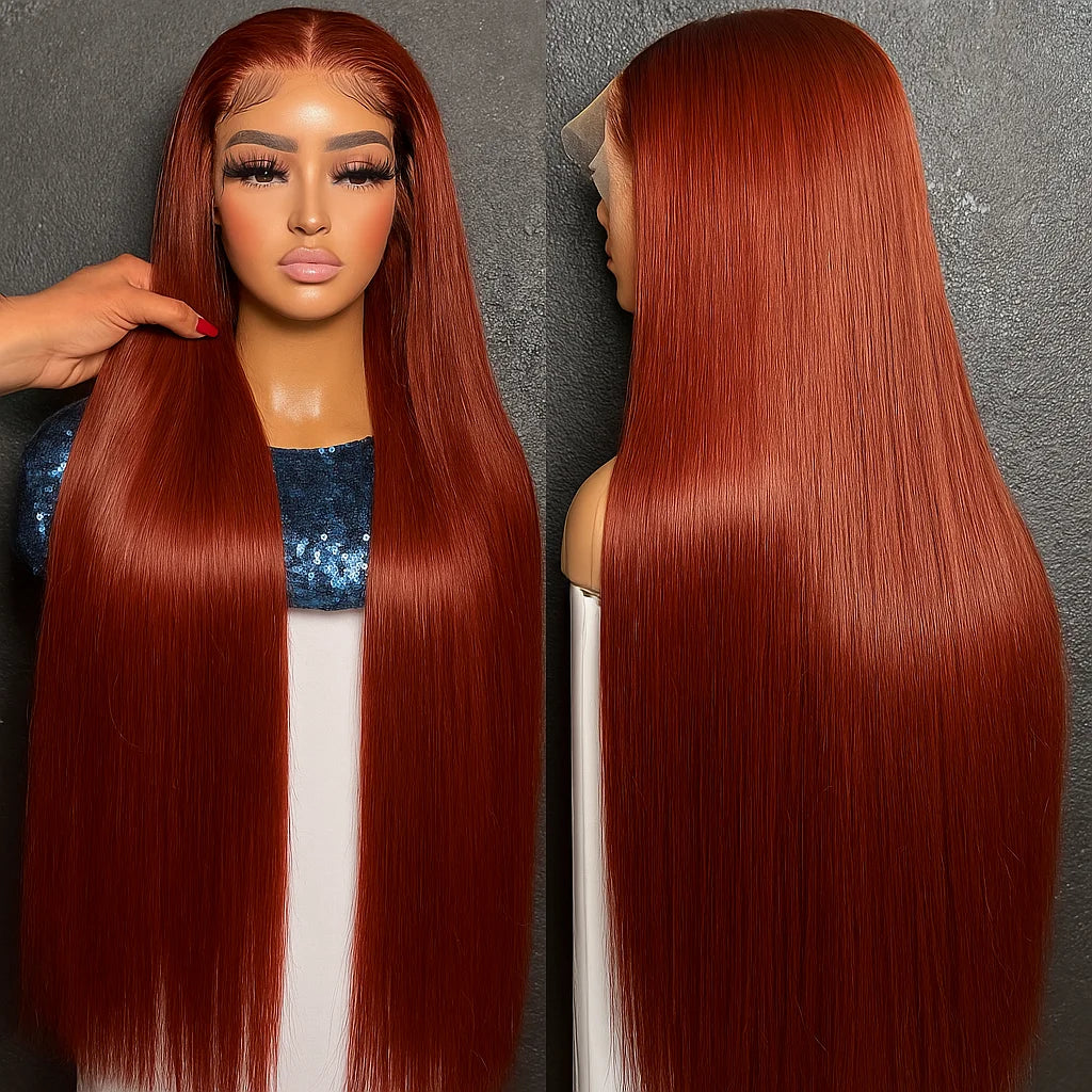 Reddish Brown Ultra-thin Invisible Lace Front Wigs Human Hair Upgraded Tiny Knot 13x4 Straight Frontal Human Hair Wig For Women