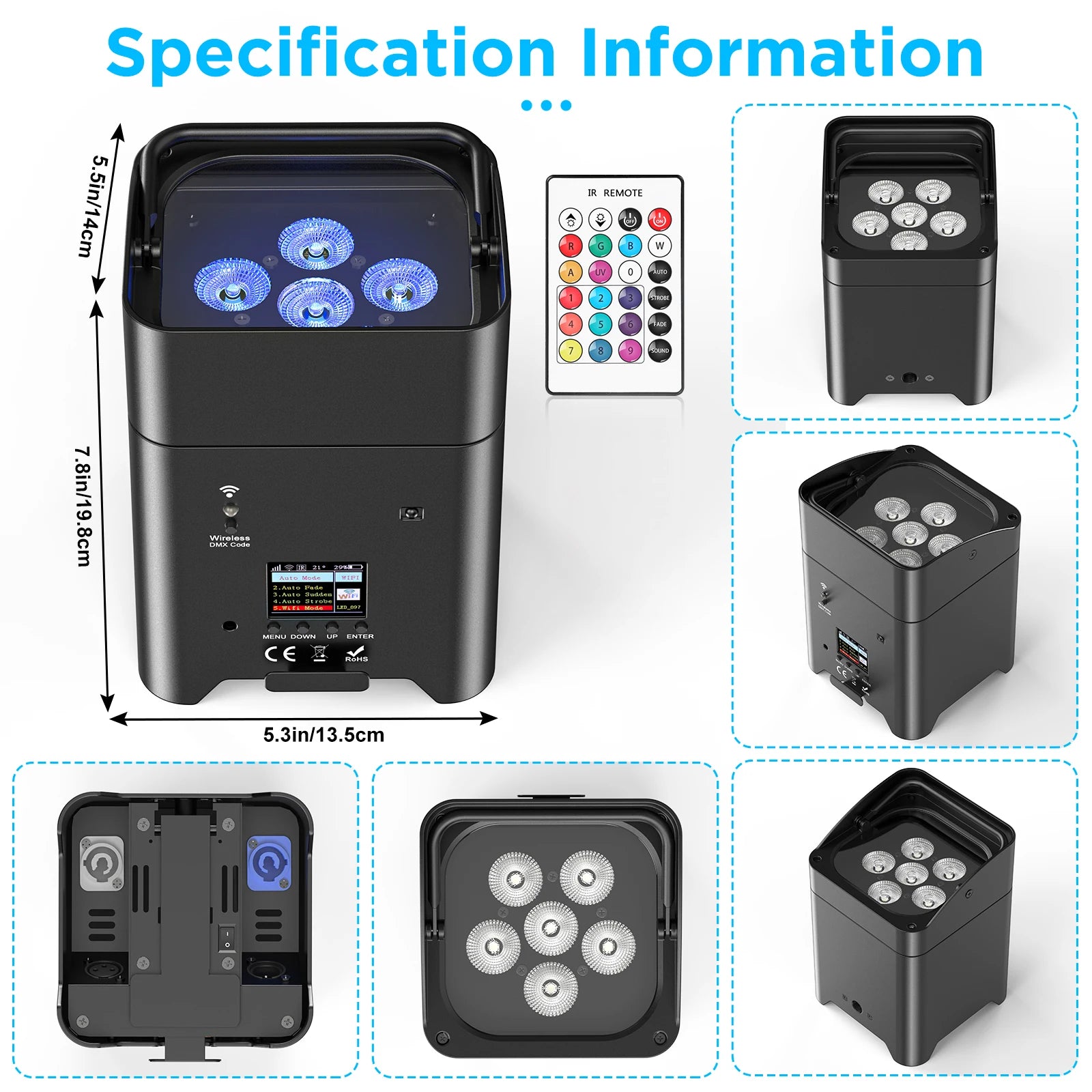 Yiflamefly 6Pcs Par Lights+1Pc Rechargeable Flight Case 80W 6IN1 RGBWA+UV Wireless Built-in Battery DMX Stage Light For DJ Disco