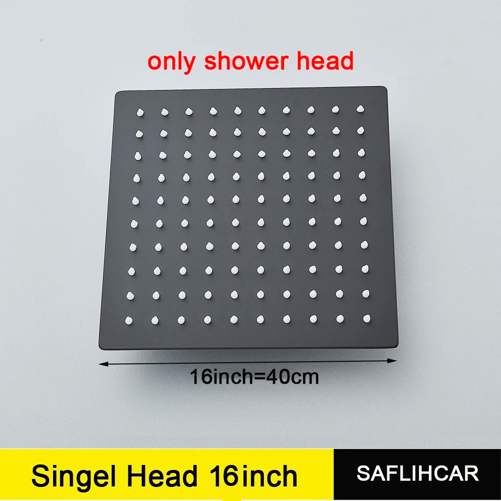 Stainless Steel Black Shower Head 8/10/12 Inch Chrome Rainfall Bath Head Wall Mounted Bathroom Accessories