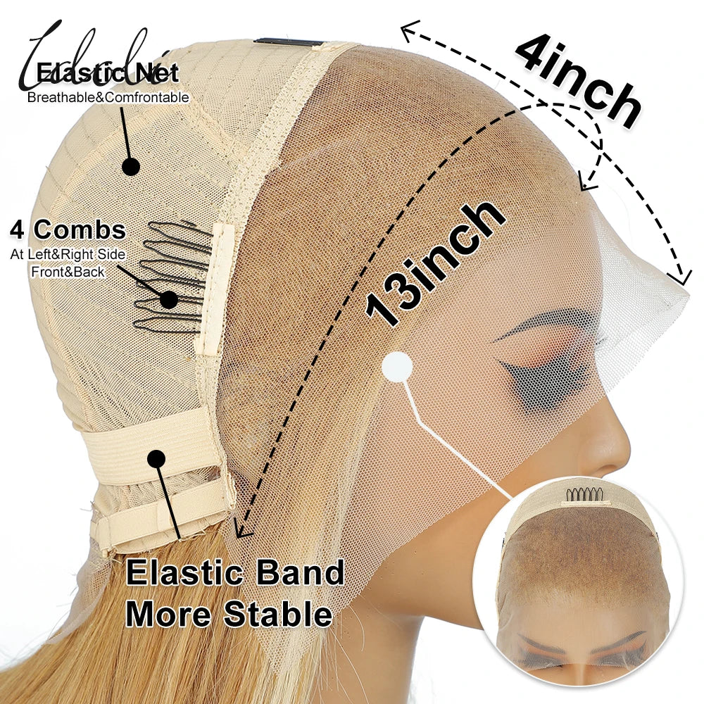P27/613 Lace Front Wig Human Hair 13x4 Wear And Go Glueless Wigs Human Hair HD Blonde Highlight Lace Front BOB Wig Human Hair