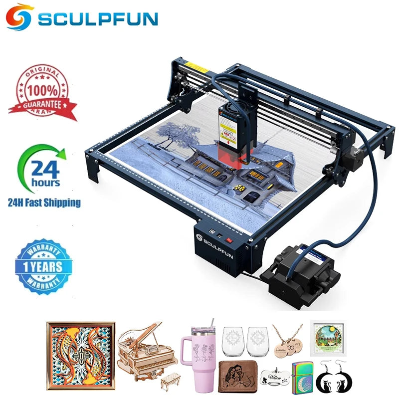 SCULPFUN S30 PRO MAX Laser Engraving Machine Automatic Air-assist System 20W Laser Cutter and Engraver Machine 410x400mm Area
