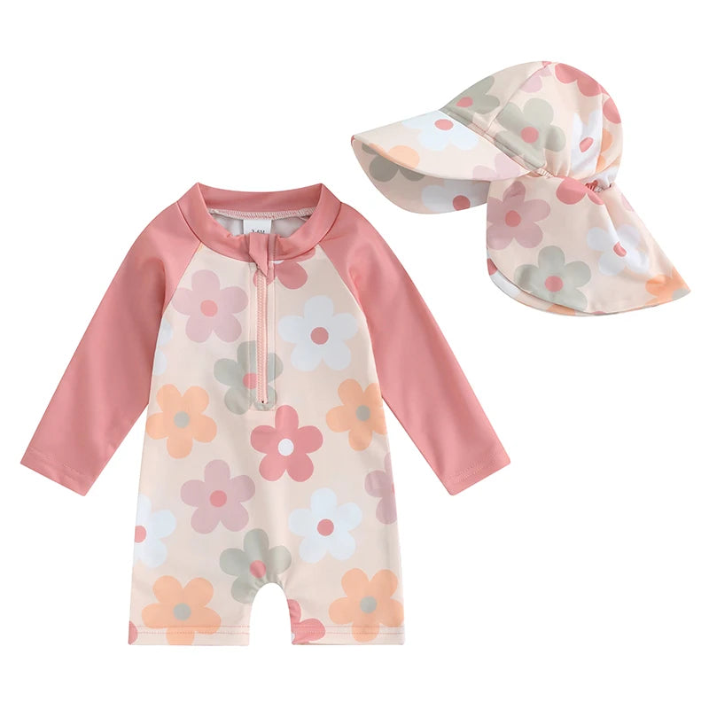 Lioraitiin Newborn Baby Girls Swimwear Infant Swimsuit Rash Guard Bathing Suit Toddler Beach Long Sleeve Zip Up Summer