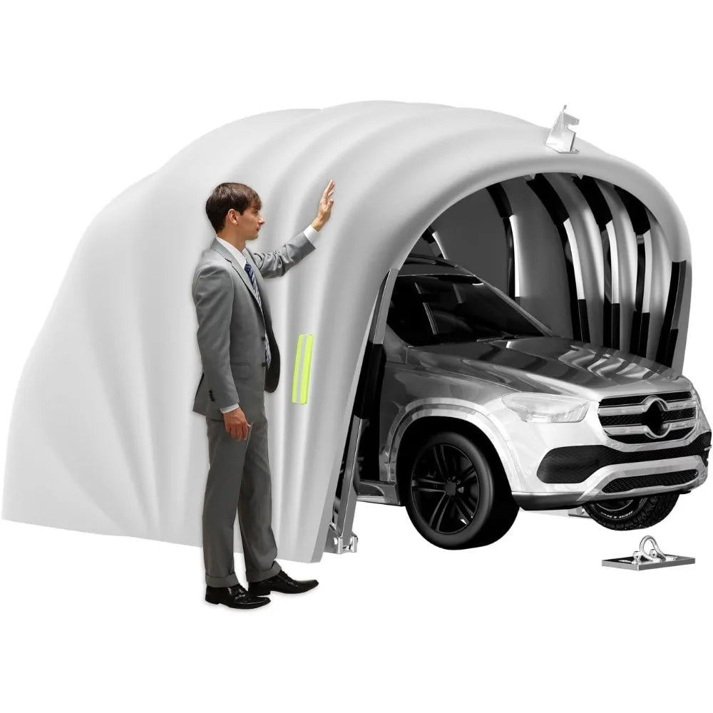 Heavy Duty Retractable Car Awning, Stainless Steel Grey Carport with Lock, Foldable Semi-Automatic Durable Shelter, Portable She
