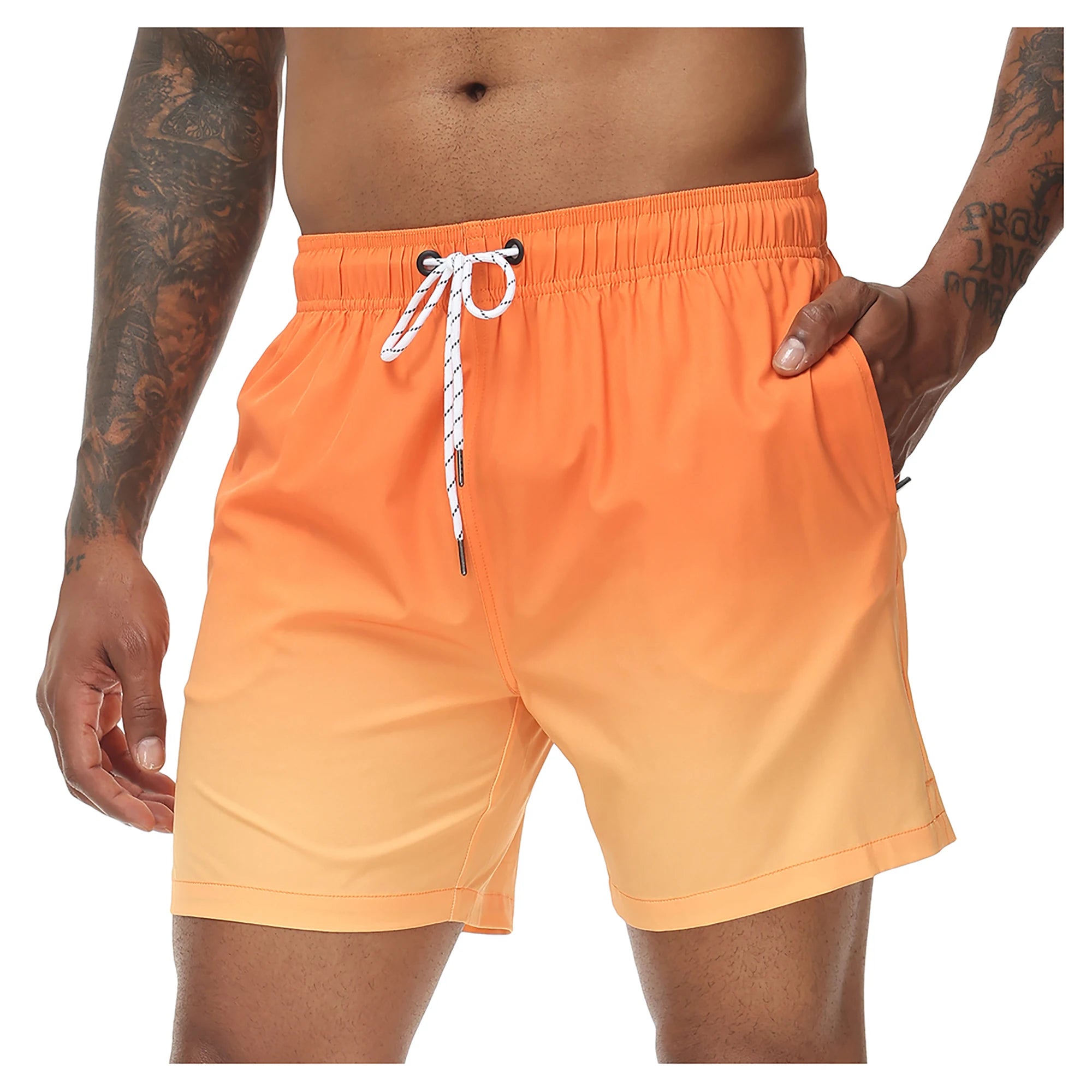 Men's Swim Trunks Gradient Swimming Shorts Quick Dry Beach Shorts with Zipper Pockets and Mesh Lining Fashion Swimsuit for Men