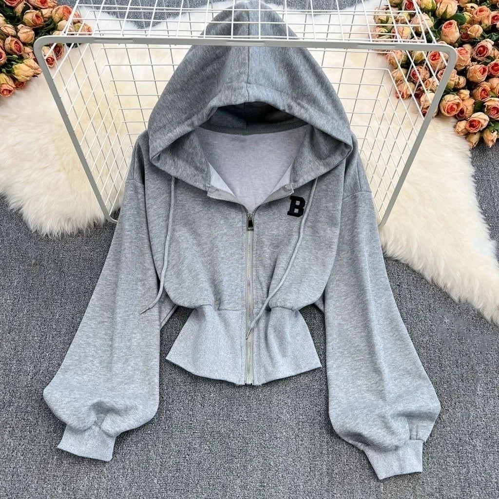 Y2k American Vintage Zip Up Hoodies 2000s Long Sleeve Subculture Hooded Sweatshirt Hot Girl Letter Short Slim Autumn Coat Chic