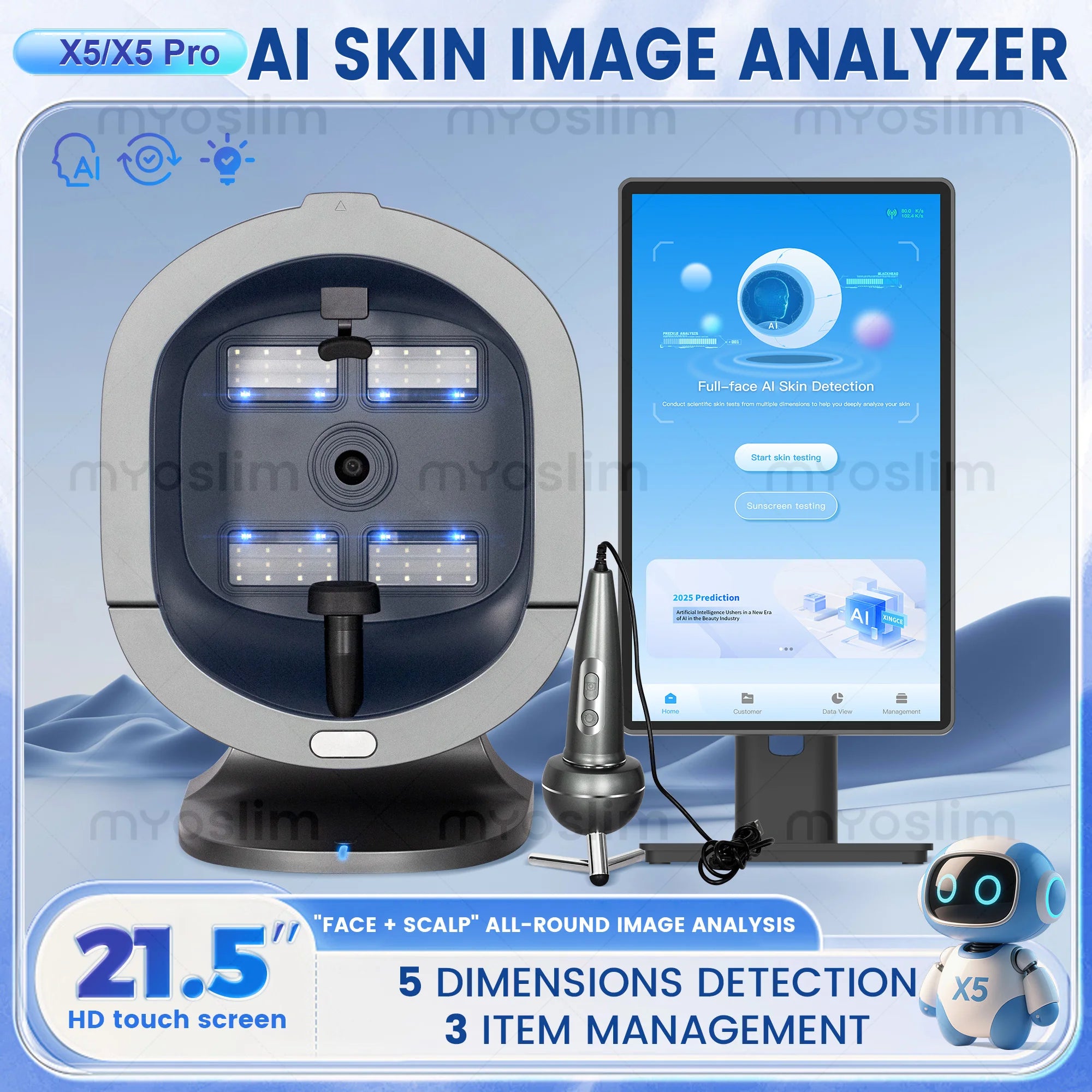 X5/X5 Pro AI Skin Image Analya Intelligence Deep Facial Skin Analysis Detector Follicle Testing Skin Analysis Magnifier