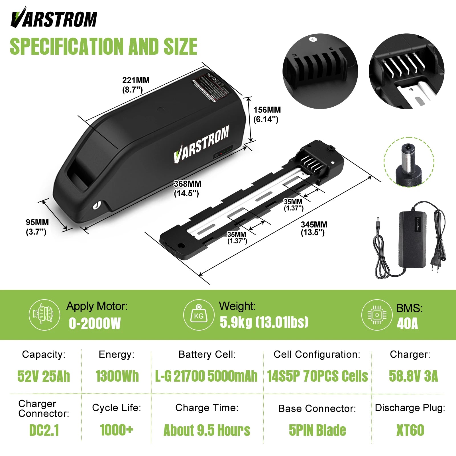 Bafang 52V 1000W BBSHD BBS03 Mid Drive Motor Peak 1450W 8Fun Electric Bike Engine Ebike Conversion with 52V20AH Lithium Battery