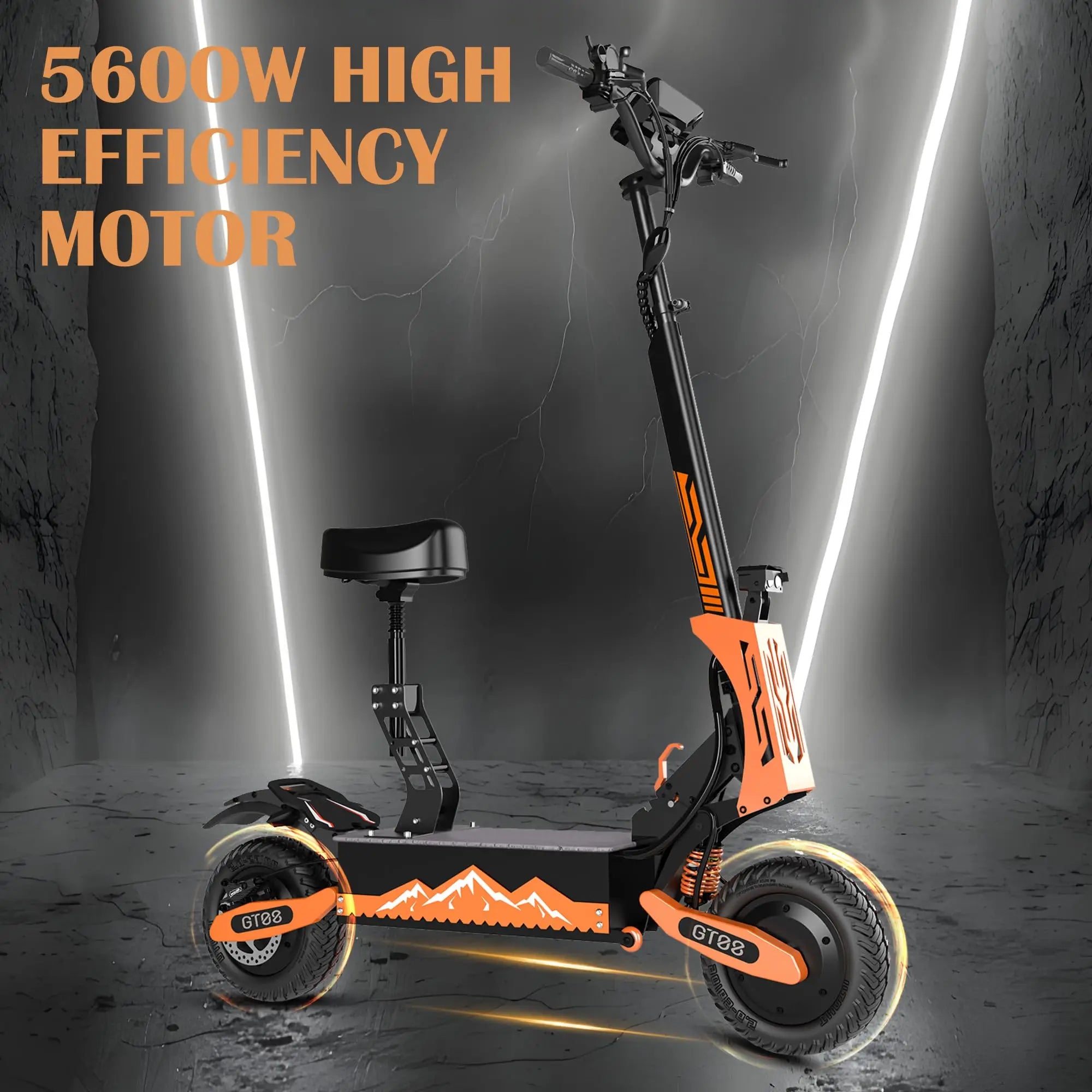GT08 5600W Adult Electric Scooter Dual Motor Top Speed 50MPH,60V27AH, 11-inch Off-Road Tires Sport Folding eScooter with Seat