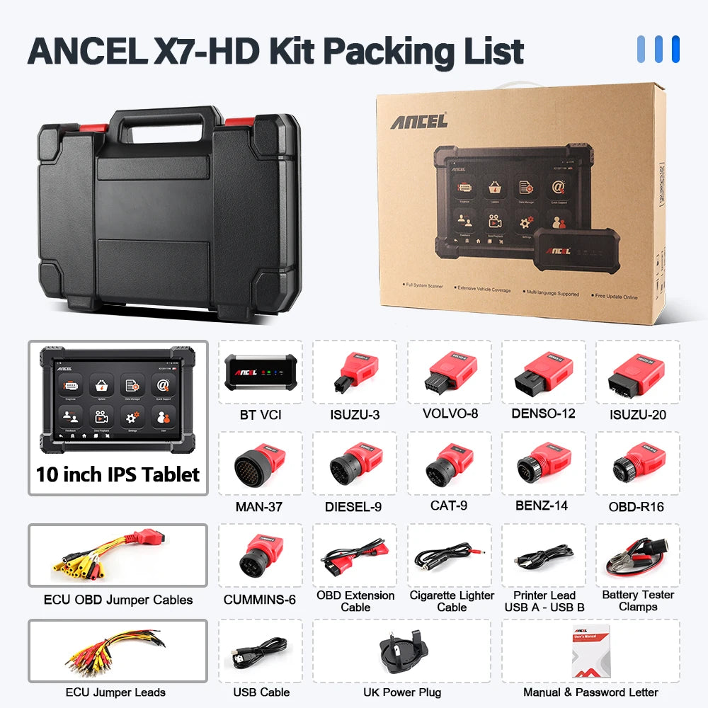 ANCEL X7HD Heavy Duty Truck Scanner  Full System Diagnostic Tool Bidirectional Diesel Scan Tool with 40+ Reset & DPF ECU Coding