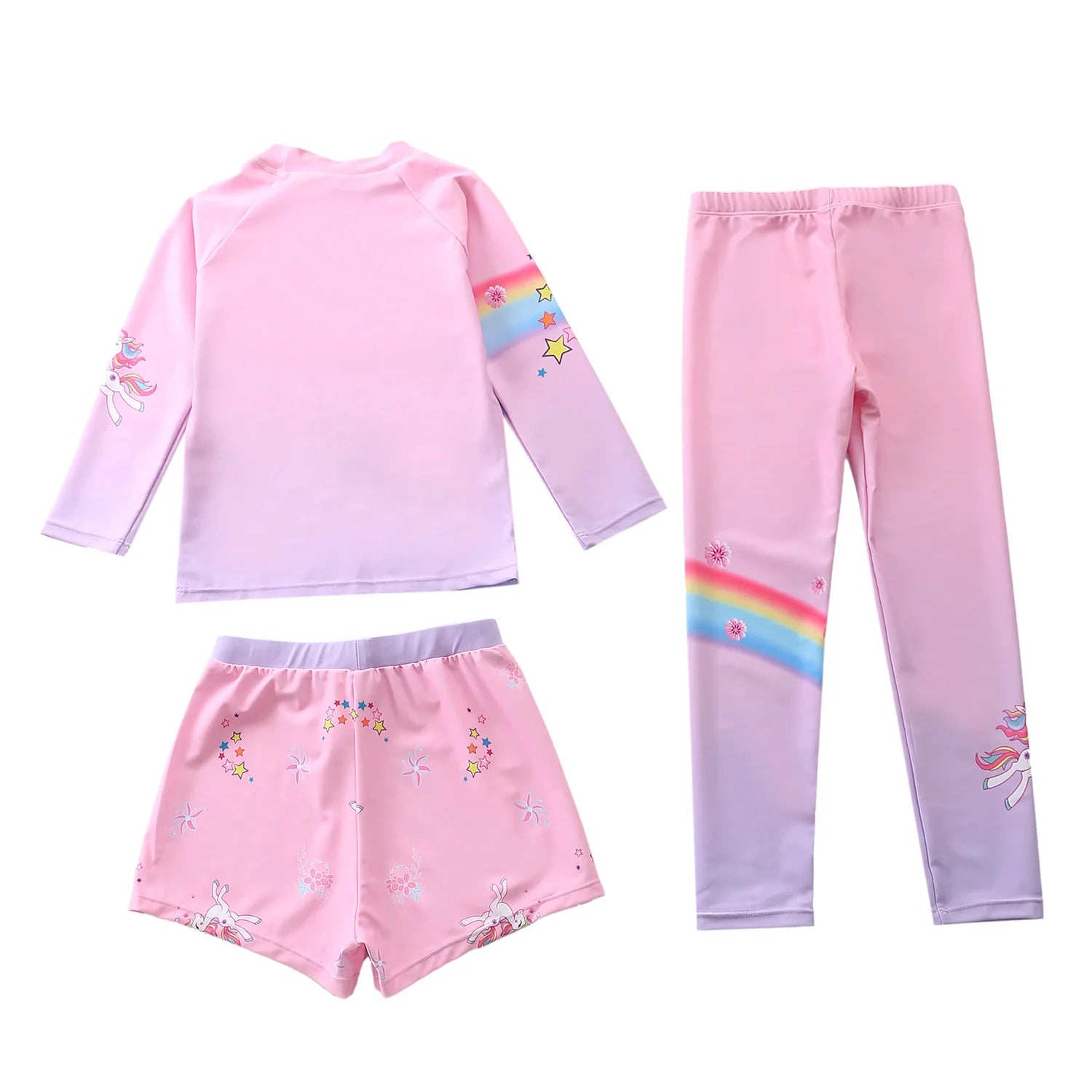 Kids Swimsuit for Girls Unicorn Long Sleeve Children's Swimwear + Surf Pants + Swimming Trunks Rash Guard Bathing Suit Child