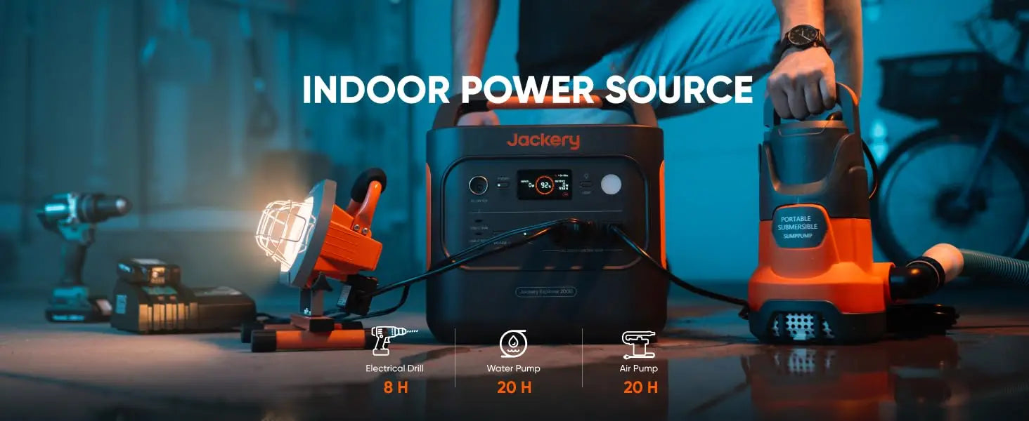 Jackery Explorer 2000 v2 with 12V Charging Cable,2200W output and 2040Wh of LiFePO₄ (LFP) capacity,5 years Warranty