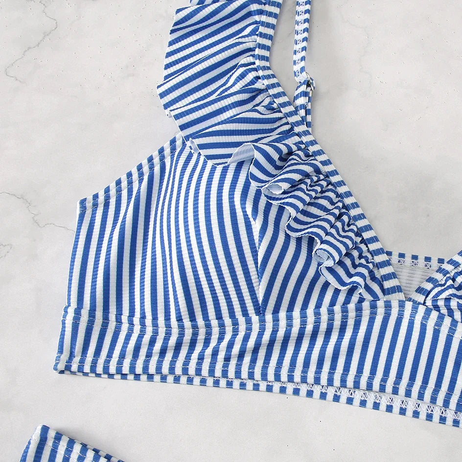 Sexy Striped Ruffle Bikini Swimsuit Women 2025 Two-piece Swimwear High Waisted Bikinis Sets Female Bathing Suit Push Up Monokini