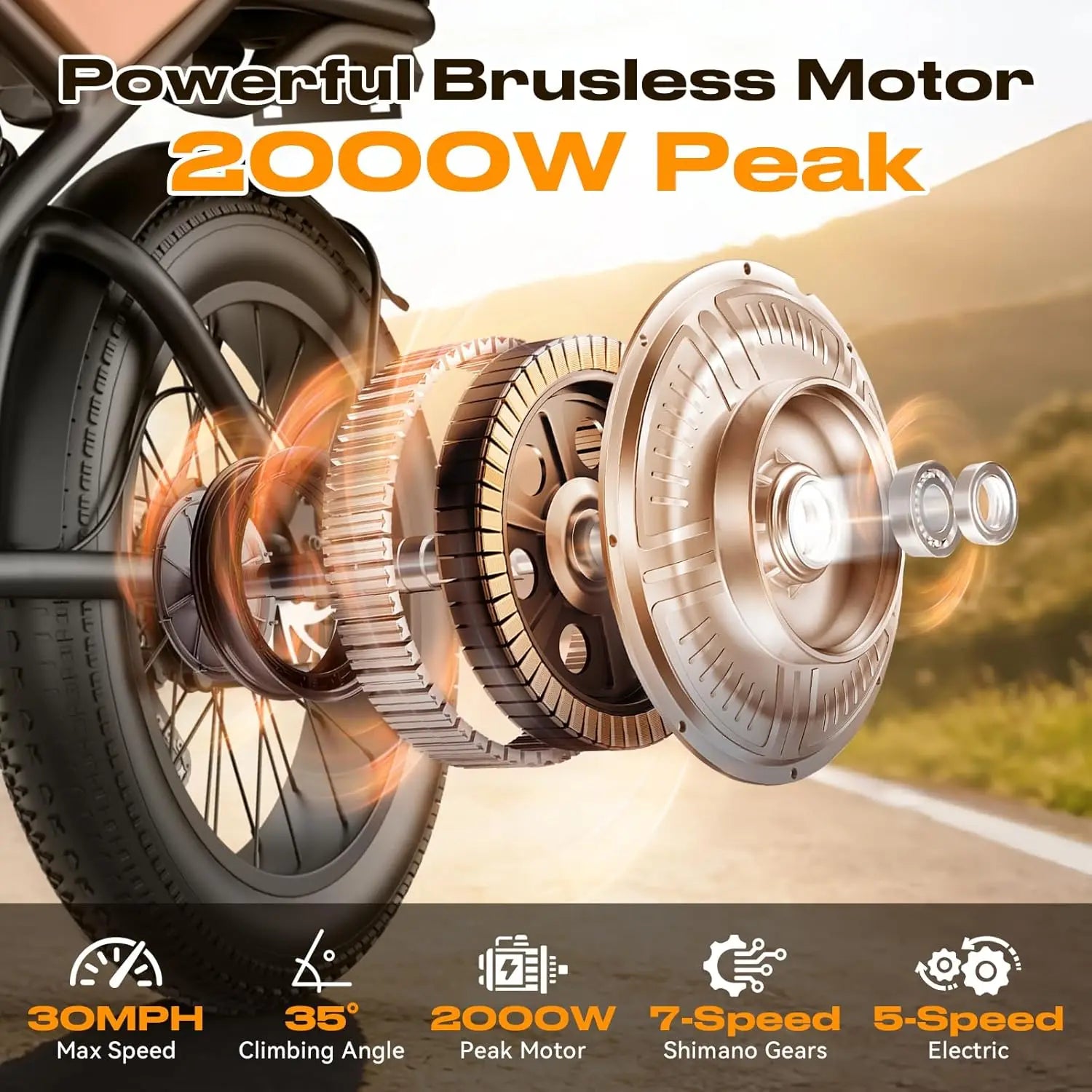 Electric Bike for Adults, 2000W Peak 30MPH 48V/25AH E-Bike,65 Miles Electric Motorcycle with NFC & Password Unlock,, Customized