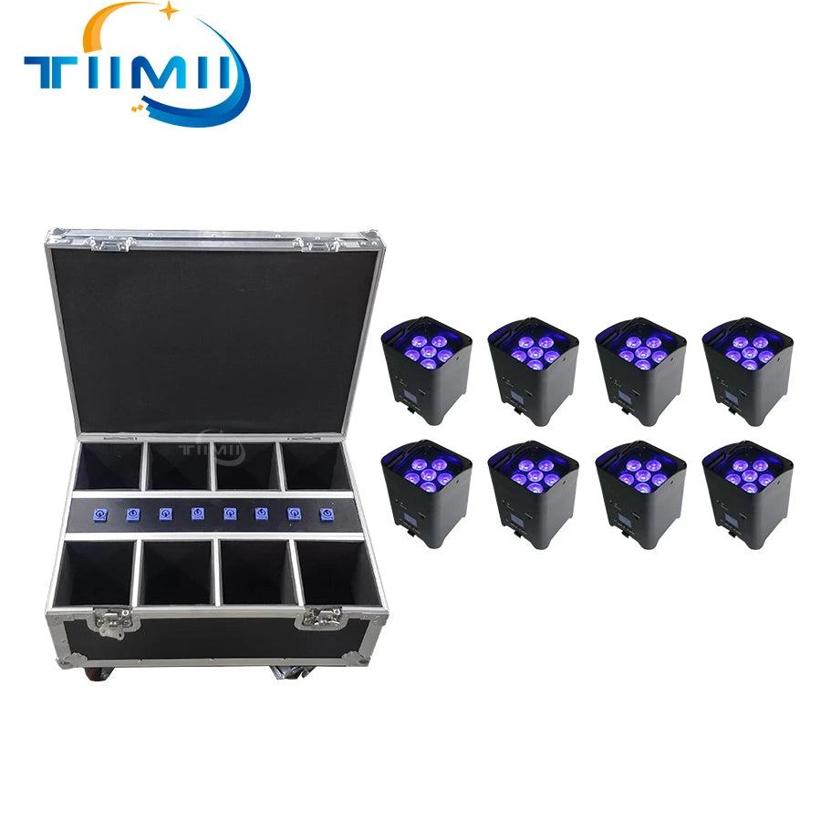 8Pcs 6x18w LED RGBWA+UV 6in1 Wireless Battery Led Stage Up Par Light With Bar Flightcase Disco Party Home DJ Professiona
