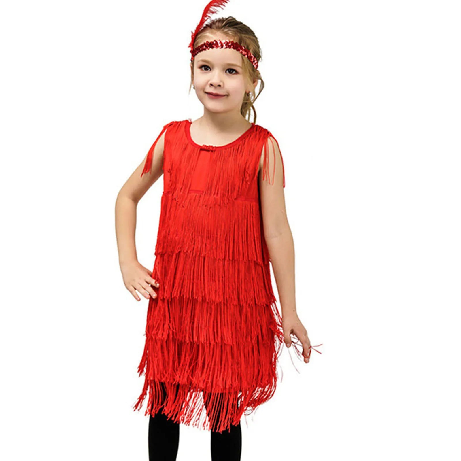 Summer Clothes Fashion Girls Flapper Dress Sequins Fringe Latin Dance Dress Tassel Tango Dress Ballroom Children's Fashion Dress