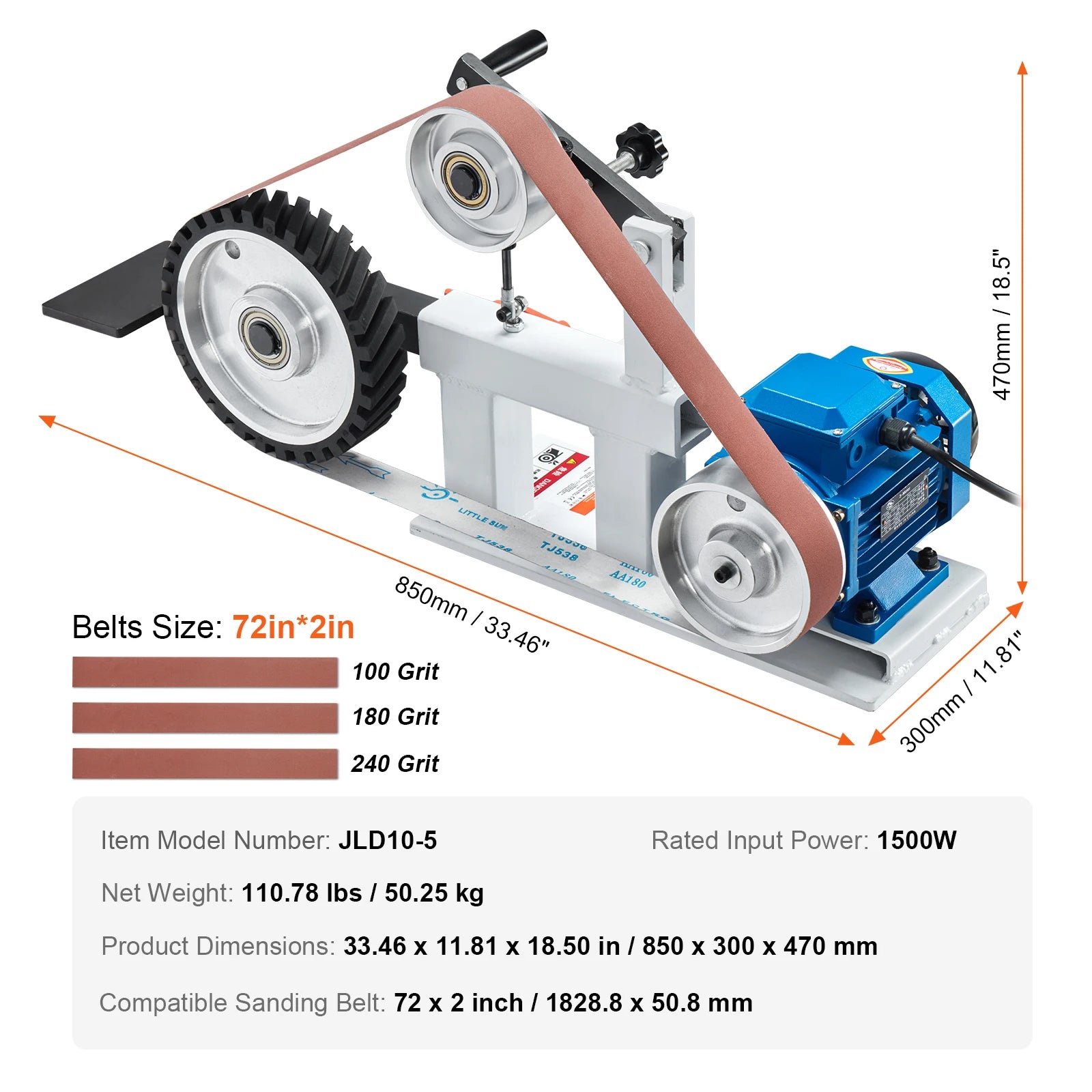 SucceBuy Belt Grinder Sander 72 x 2-Inch Variable Speed Polisher 1500W Polishing Grinding Machine for Metalworking Knife Making