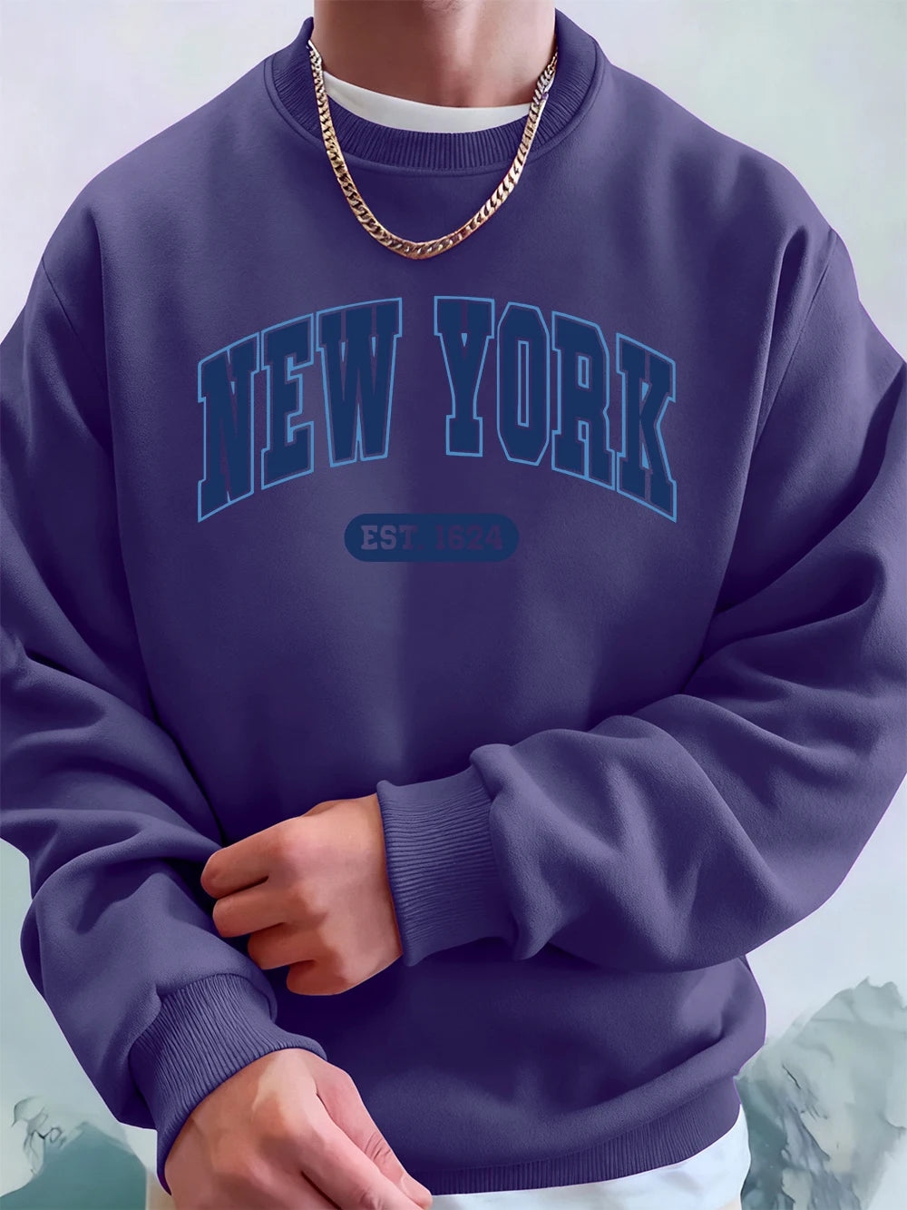 New York Usa Est.1624 Printing Mens Sweatshirts Winter Crewneck Hoodies Street Fleece Loose Streetwears Casual Men'S Clothes