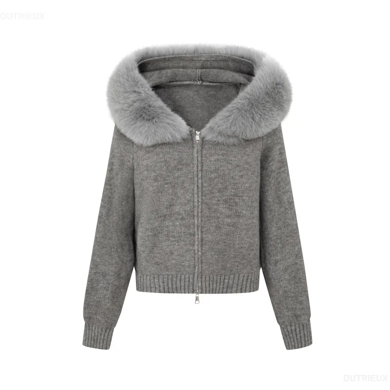 Winter Women Old Money Girl Long Sleeve Full Zip Cardigan Sweater Cuddly Hoodies Knitwear 2000s Aesthetic Korean Fashion Sweater