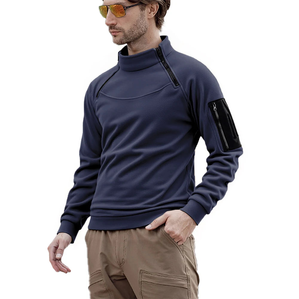 Men's Long Sleeve Tactical Hoodies Military Outdoor Pullover Zippers Pullover Fleece Windproof Thermal for Hiking Camping Army