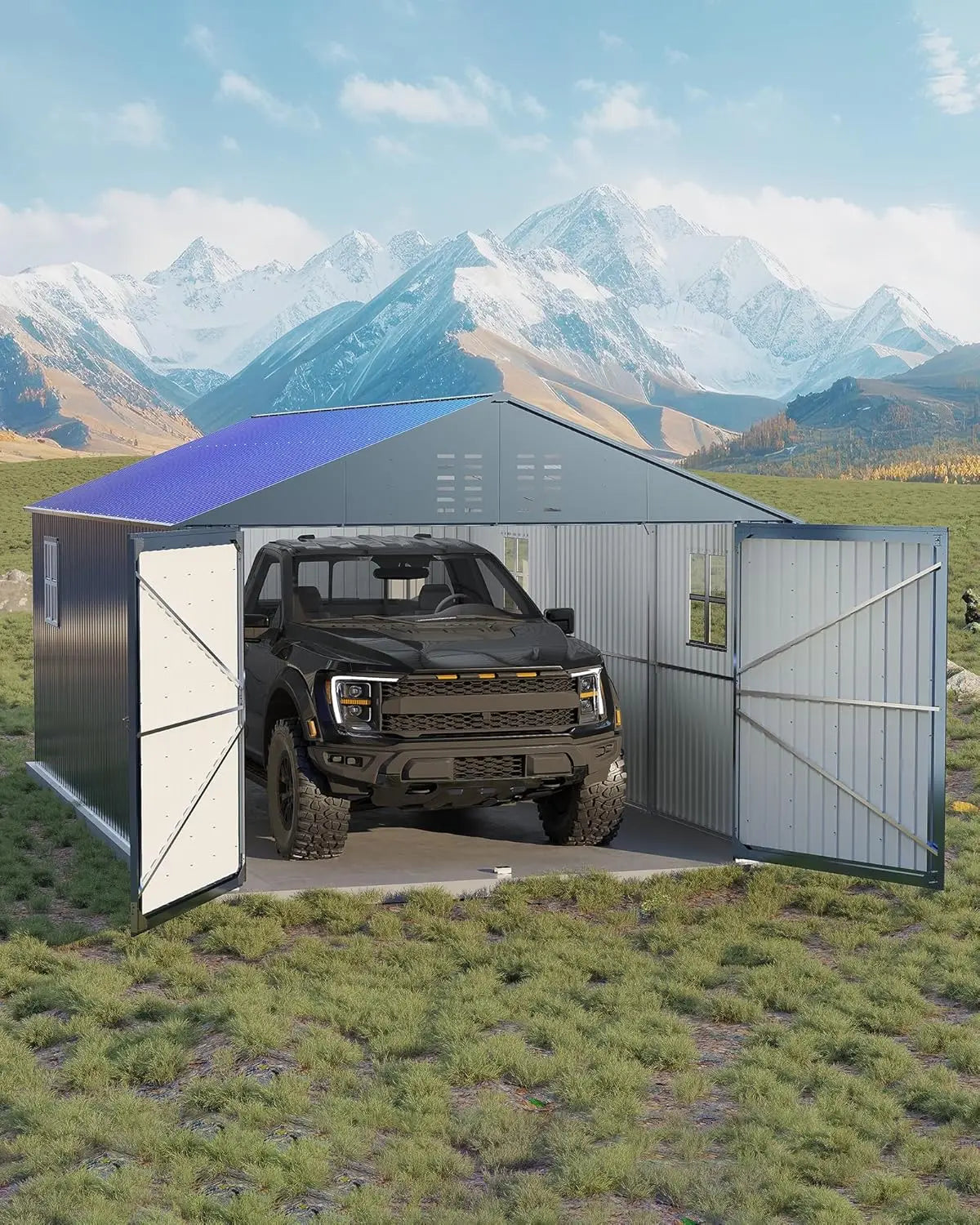 12x20 FT Enclosed Metal Carport Reinforced Frame Steel Roof All-Weather Full-Sized Pickup Truck Garage Shed, Customized
