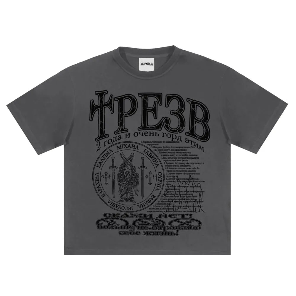 Hip Hop Streetwear Men's Tshirt Sober Graphic Oversized Short Sleeve Aesthetic Print Y2k Tops Tees Harajuku Goth Clothing Cotton