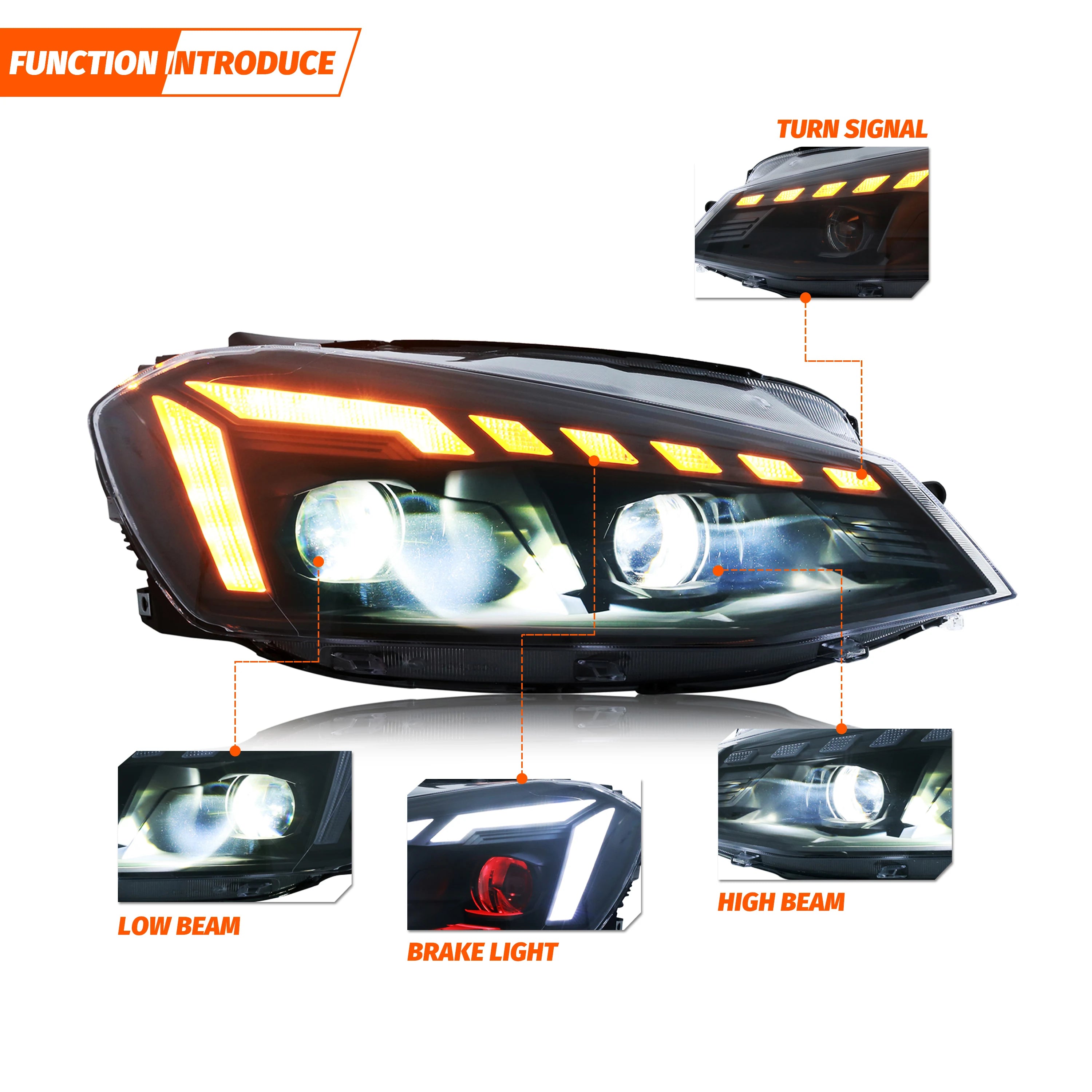 LED Headlights for Volkswagen VW Golf 7 MK7 VII 2013-2017 TDI TSI Projector DRL Front Lamps Pair Assembly [Not fit GIT/R]