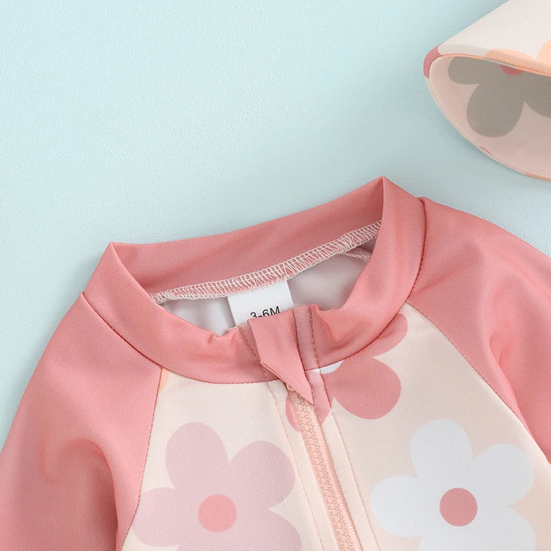 Lioraitiin Newborn Baby Girls Swimwear Infant Swimsuit Rash Guard Bathing Suit Toddler Beach Long Sleeve Zip Up Summer