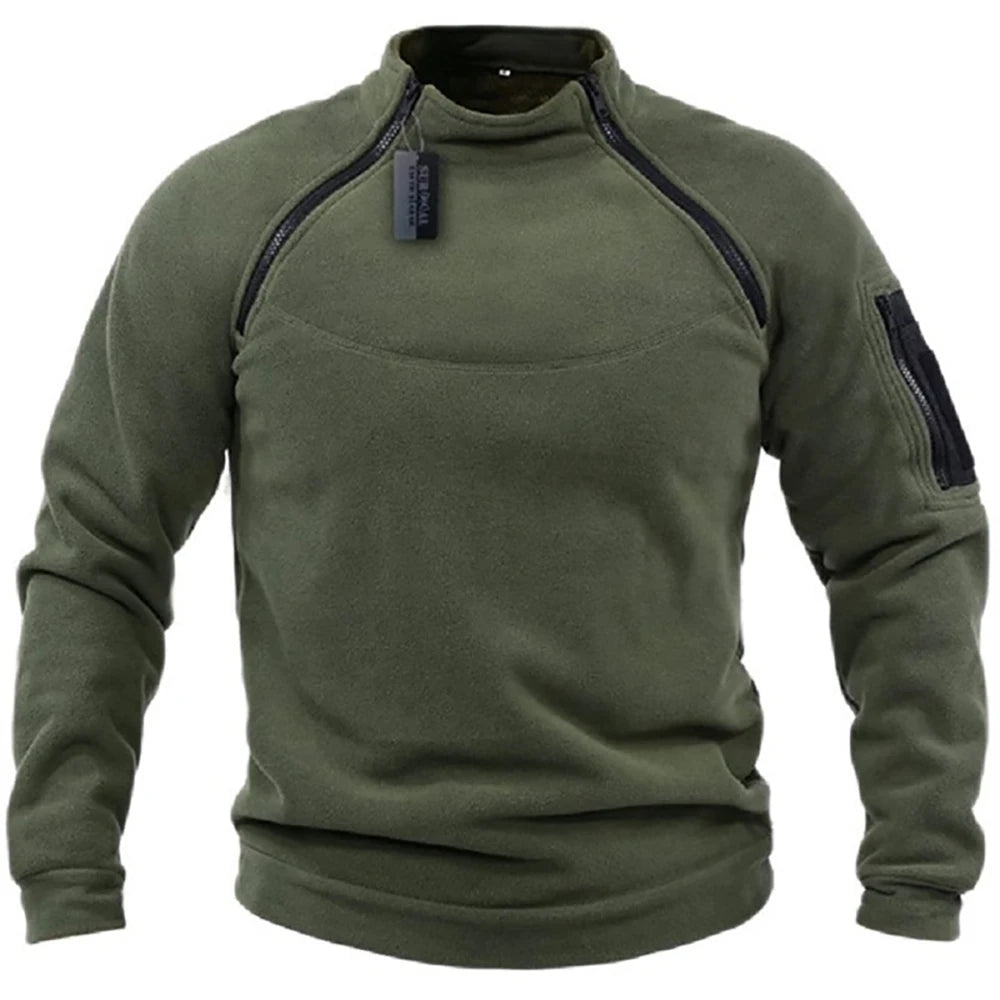 Men's Long Sleeve Tactical Hoodies Military Outdoor Pullover Zippers Pullover Fleece Windproof Thermal for Hiking Camping Army