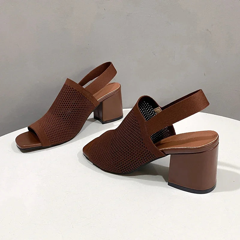 2025Summer Elegant Sandals with Fine Mesh Breathable Upper, New Elastic Back Strap for Women, Korean Version Casual Sandals