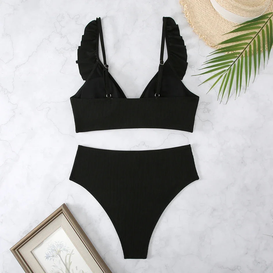 Sexy Striped Ruffle Bikini Swimsuit Women 2025 Two-piece Swimwear High Waisted Bikinis Sets Female Bathing Suit Push Up Monokini