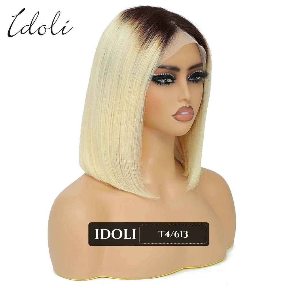 P27/613 Lace Front Wig Human Hair 13x4 Wear And Go Glueless Wigs Human Hair HD Blonde Highlight Lace Front BOB Wig Human Hair