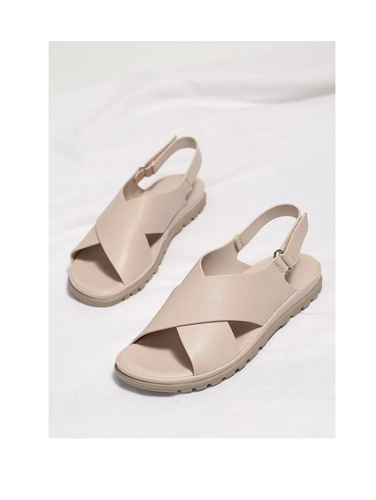 Summer Designer Simple Elegant Women's Sandals Flat Heel Soft Bottom Cross Soft Surface Anti slip Lightweight Casual big size