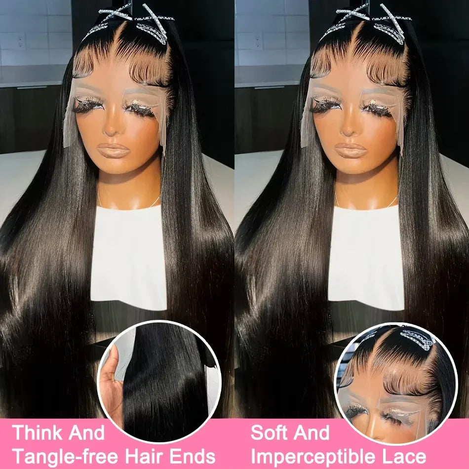 360 Full Lace Frontal Wig 30 Inch Straight HD Lace Front Wigs Human Hair Natural Black 250 Density Upgrade Invisible Drawstring