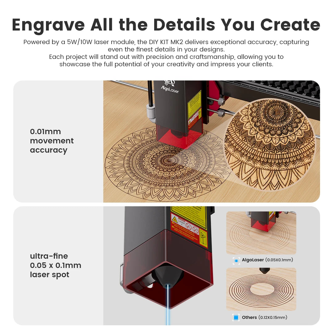 AlgoLaser DIY KIT MK2 Laser Engraver 10W Output CNC Laser Cutter DIY Laser Engraving Machine Cutting Tool Add 3.5IN Touch Screen