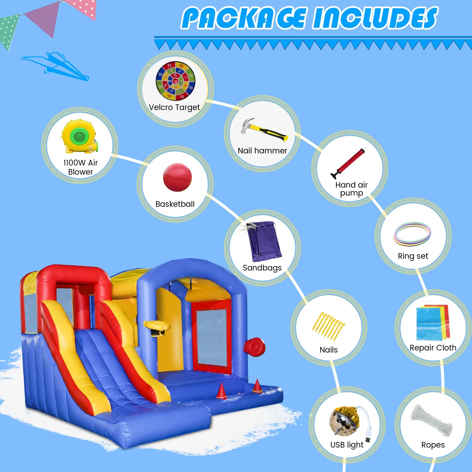 Giant inflatable Bounce House Big Size Inflatable Trampoline With Double Slide Courtyard Kids Jumping Castle  Obstacle track