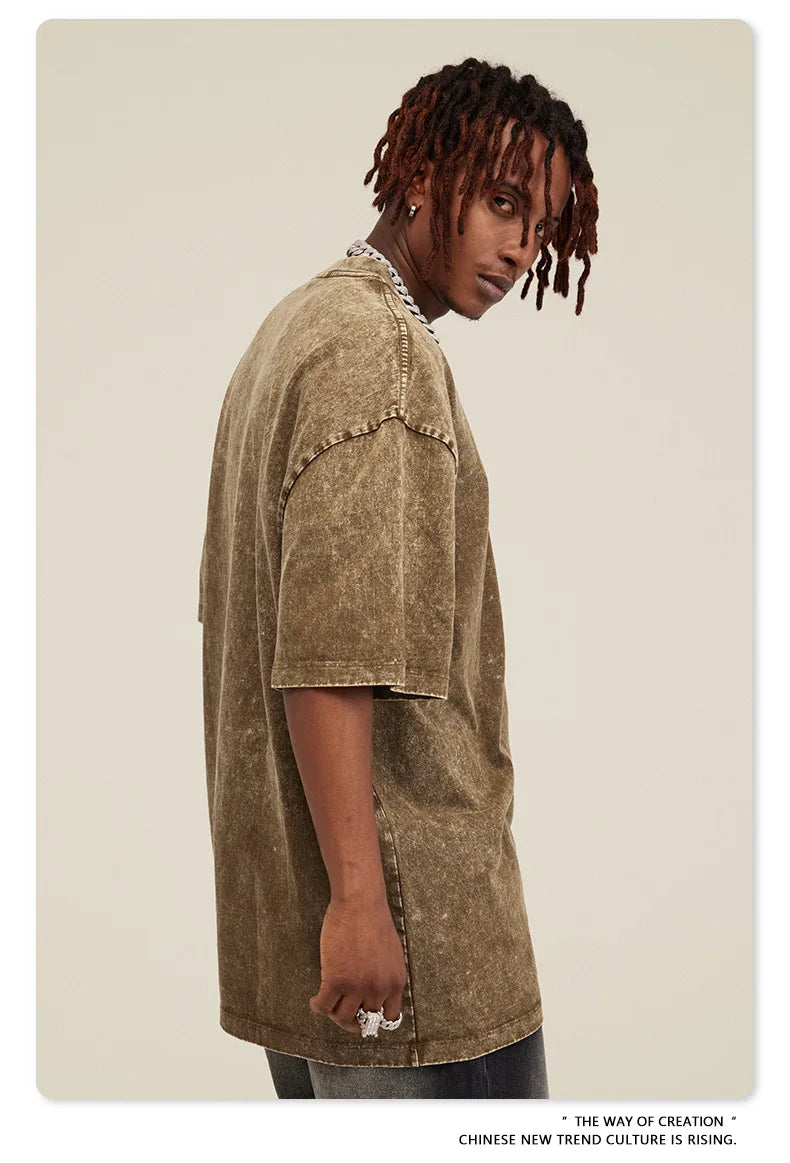 Hip Hop Men Streetwear Vintage Washed T-Shirt Anime Graphic T Shirt Men Harajuku Cotton Casual Short Sleeve Loose Vintage Tops