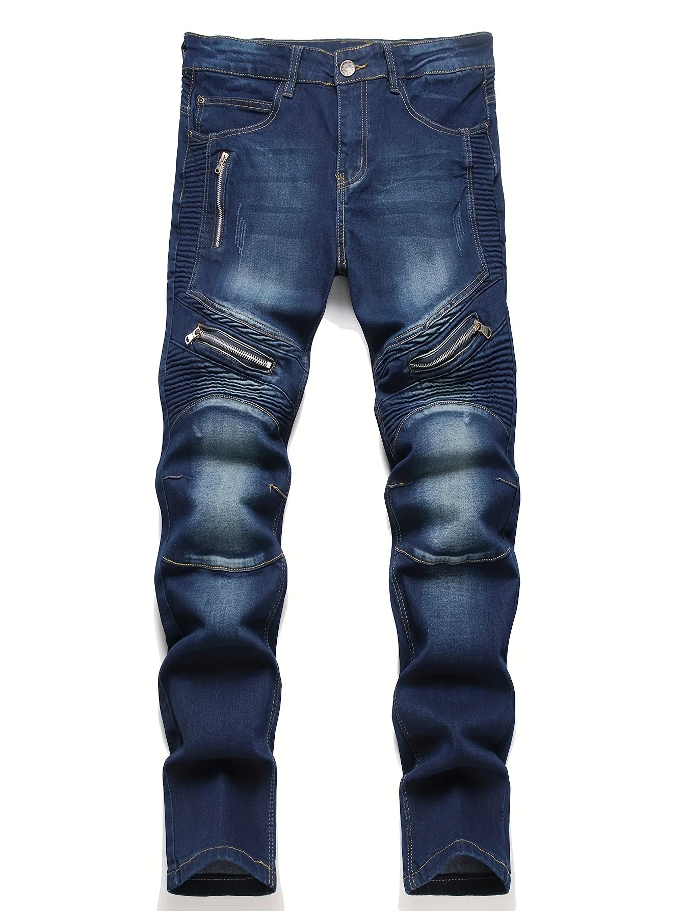 Men's jeans, stretch straight-leg jeans, washed ripped jeans, stylish street biker jeans, suitable as a gift for a boyfriend.