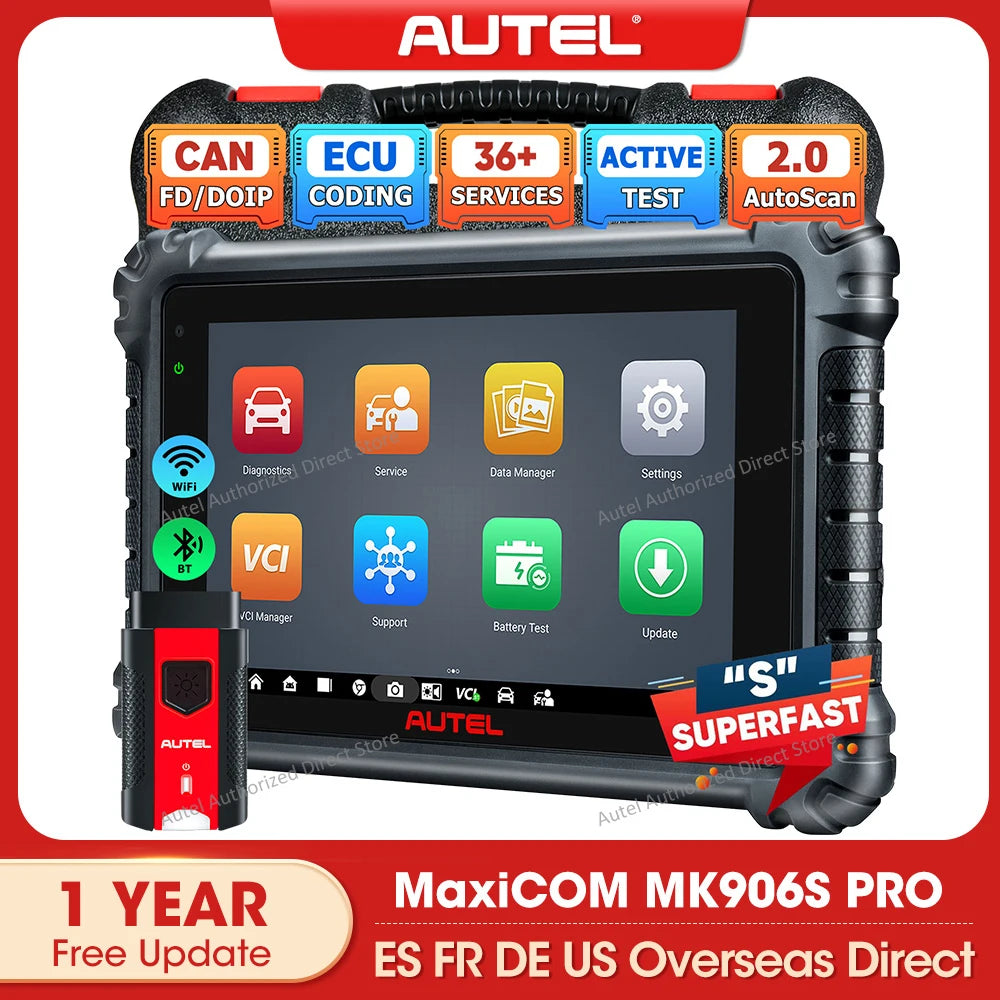 Autel MaxiCOM MK906S PRO OBD2 Diagnostic Scanner MK906 PRO ECU Coding Diagnostic Tool Bidirectional Scanner Support CAN FD/ DoIP
