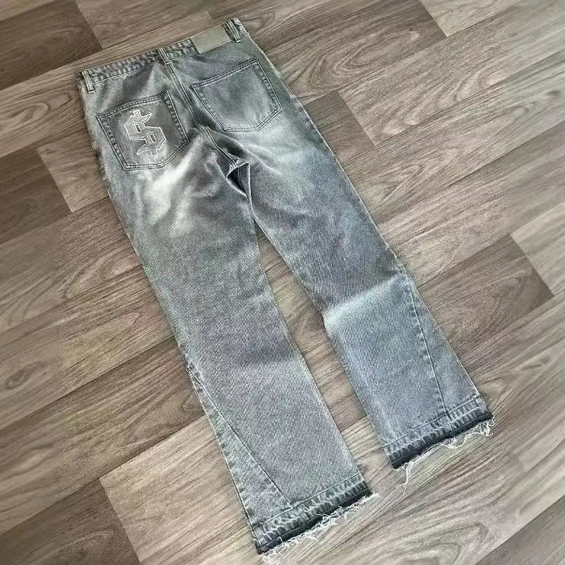 2026 Hip-hop gold coin jeans Y2K retro low waist wide leg zipper pants y2k clothing men's fashion embroidered loose jeans