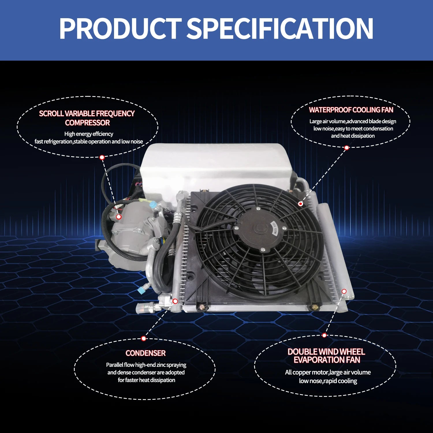 Treeligo 12V/24V 13500BTU Roof Air Conditioner Electric Cool RV Rooftop Parking AC Unit for Truck Camper Van Caravans Motor home