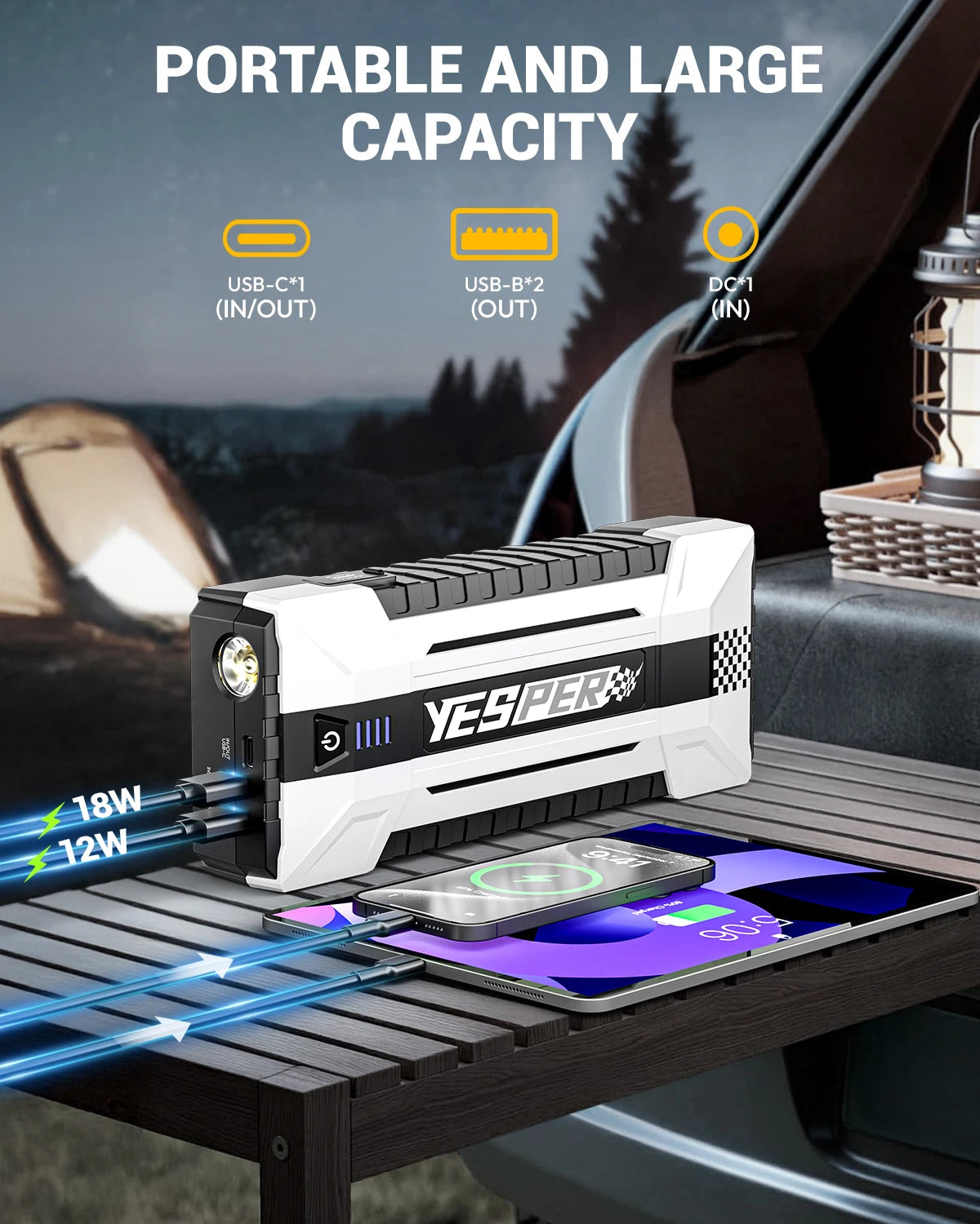 YESPER Starting Device 4120A Peak Jump starter For car ,ALL Gas and Up to 10.0L Diesel Engine,26800mAh Car External battery