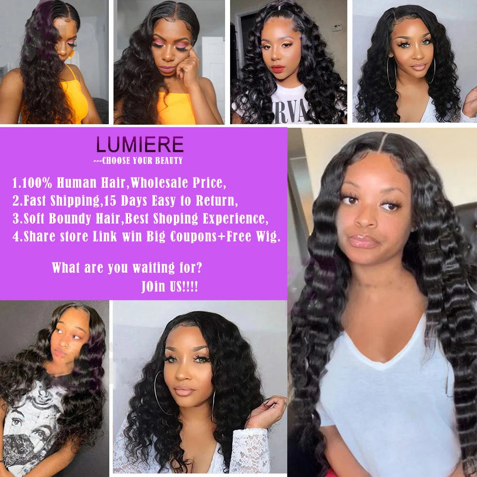 40" Loose Deep Wave Human Hair Bundle With Closure Frontal HD Transparent Lace Closure With Bundle Human Hair Weave Bundles Deal