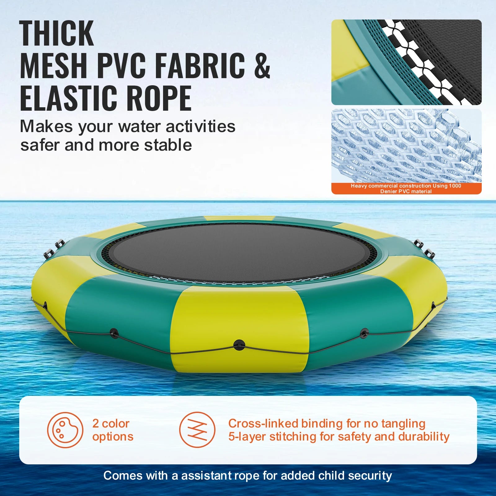 SucceBuy 12ft Inflatable Water Bouncer Recreational Water Trampoline Portable Bounce Swim Platform with Slide 3-Step Ladder