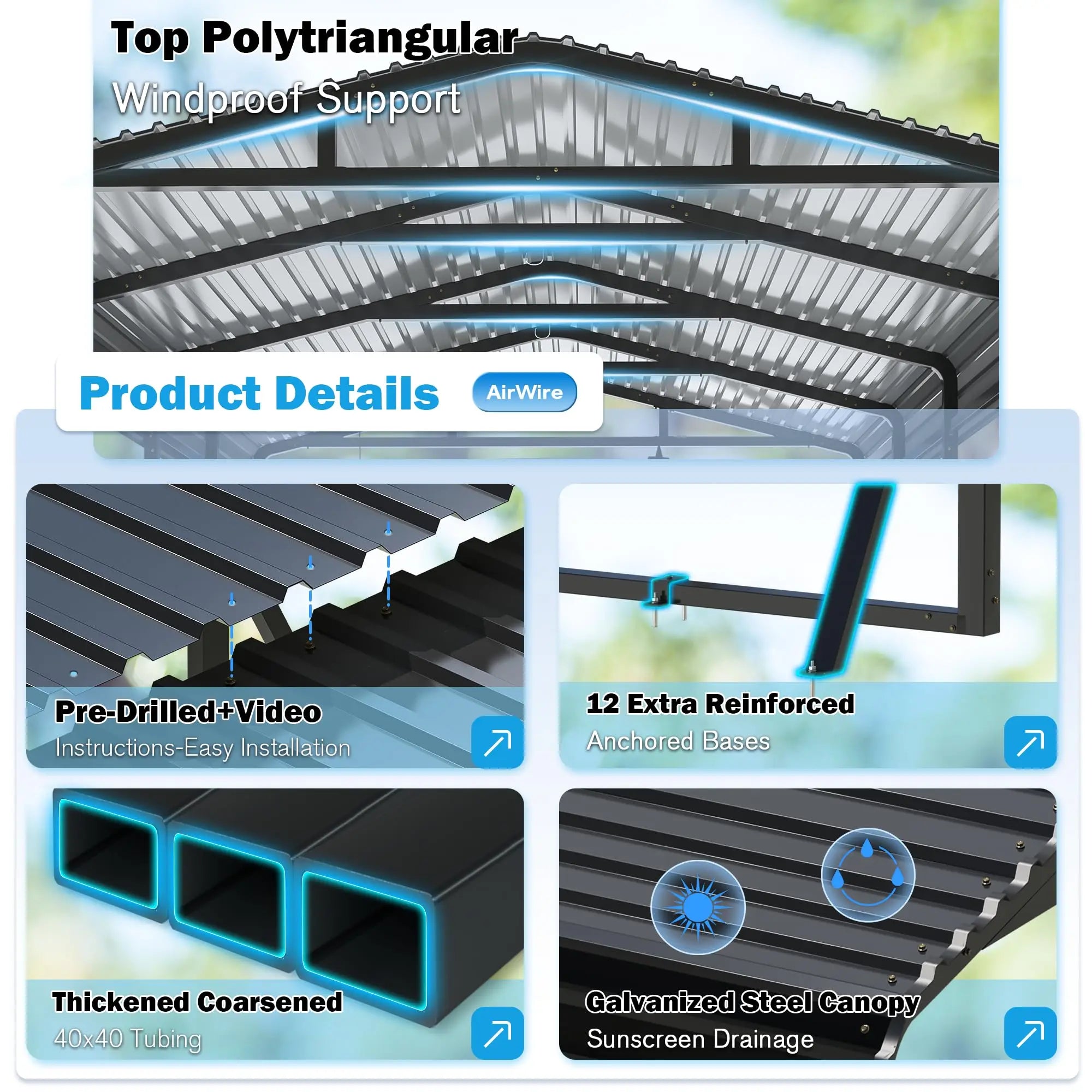 12x20FT Polar Aurora Metal Carport Shelter, Heavy-Duty Galvanized Steel, Reinforced Base, Portable Freestanding Cover for All Ve