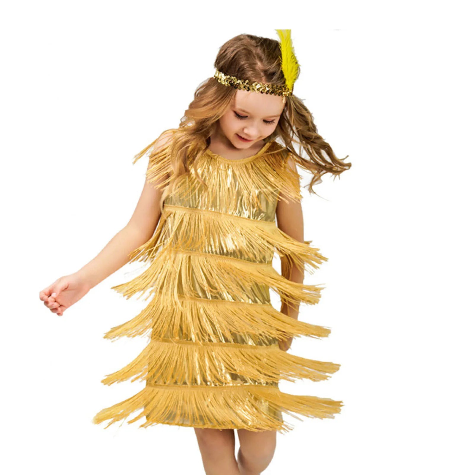 Summer Clothes Fashion Girls Flapper Dress Sequins Fringe Latin Dance Dress Tassel Tango Dress Ballroom Children's Fashion Dress
