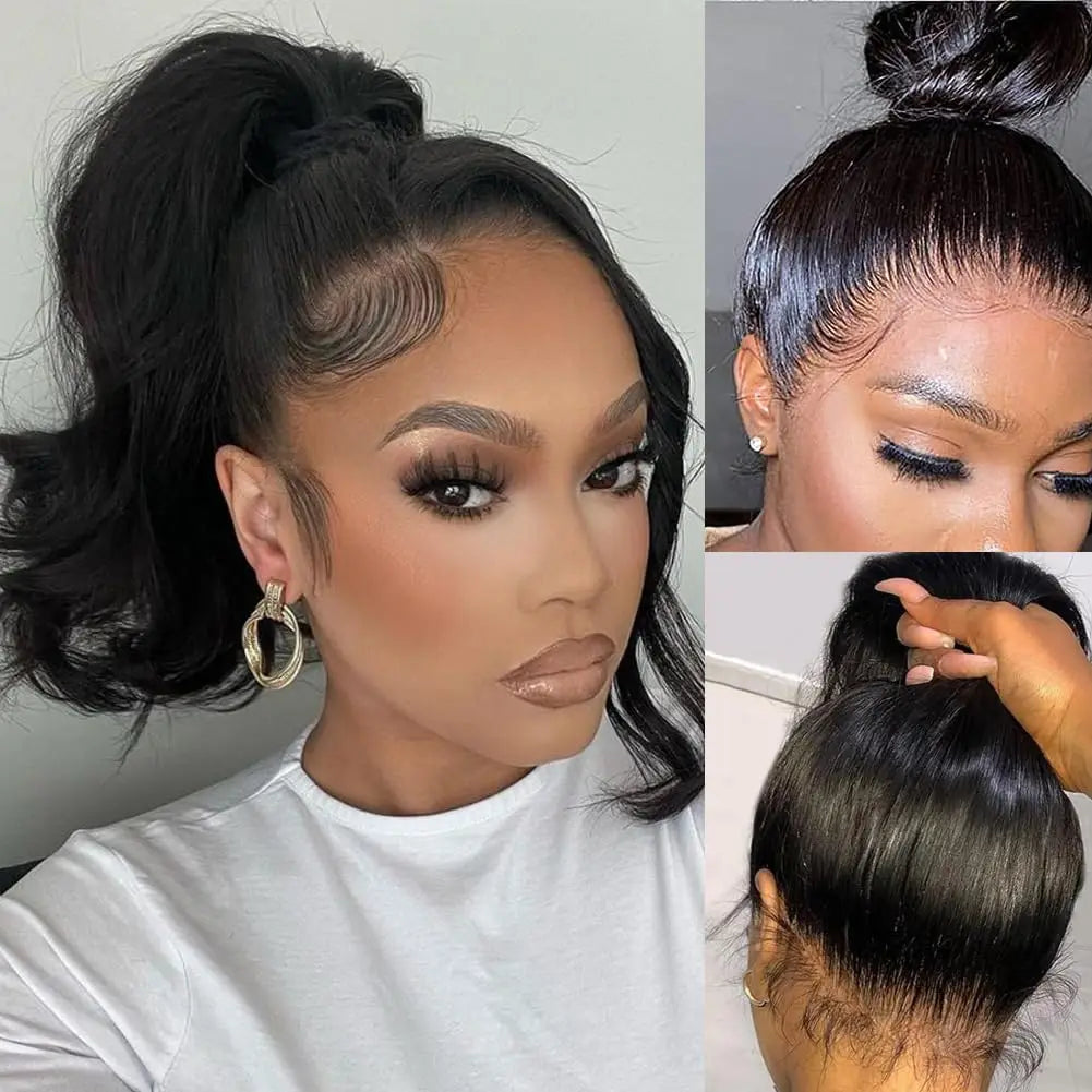 360 Full Lace Frontal Wig 30 Inch Straight HD Lace Front Wigs Human Hair Natural Black 250 Density Upgrade Invisible Drawstring