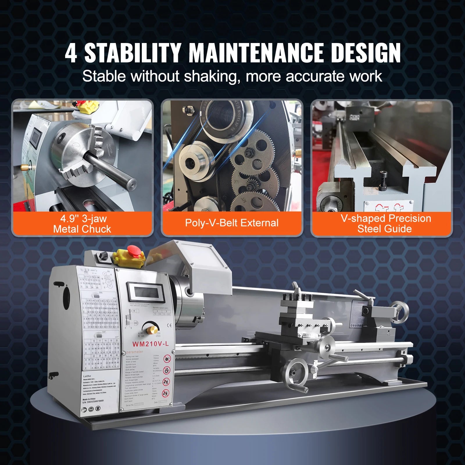 SucceBuy 750W Metal Lathe Machine Brushless 8.3"x29.5" / 210mm*736mm 50-2500RPM Continuously Variable, DIY Metal Working Turning