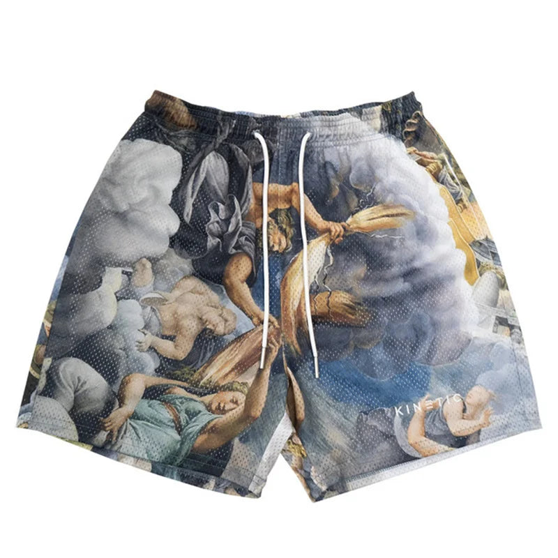 Summer New men short pant Rose Design Casual Shorts Street Hip Hop Fitness Polyester Fast Dry Breathable Embroidery Men Shorts