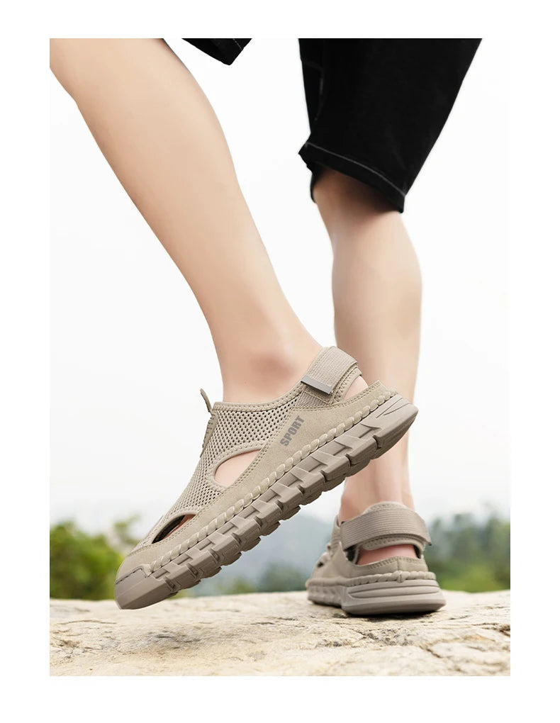 Summer Sandals Shoes Men Outdoor Breathable Lightweight Low-top Shoes Men Anti-slip Flat Water-resistant Hiking Casual Shoes Men